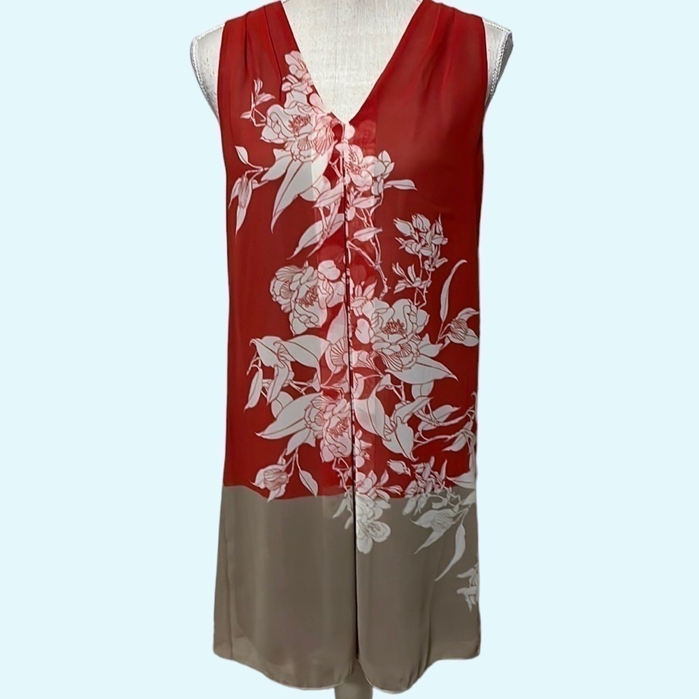 MSSP sleeveless dress . V neck , beige/coral. Sz xs - Picture 2 of 8